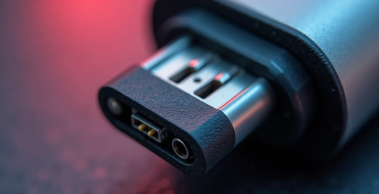 Macro detail of electric vehicle charging connector with crystalline surface textures