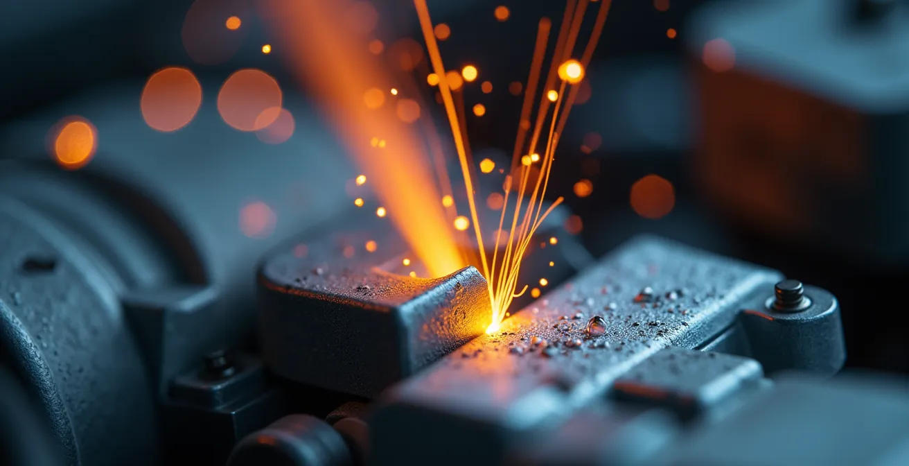 Extreme close-up of mass airflow sensor wire elements during cleaning
