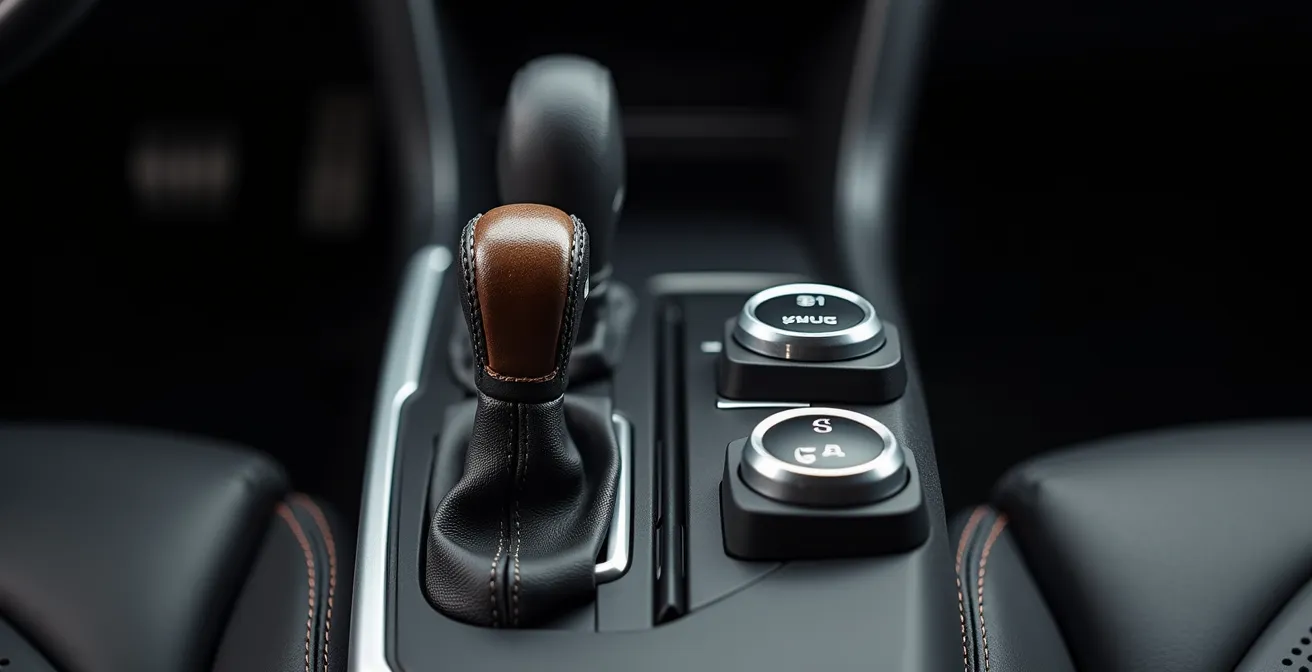 Side by side comparison of manual and automatic transmission shifters in performance cars