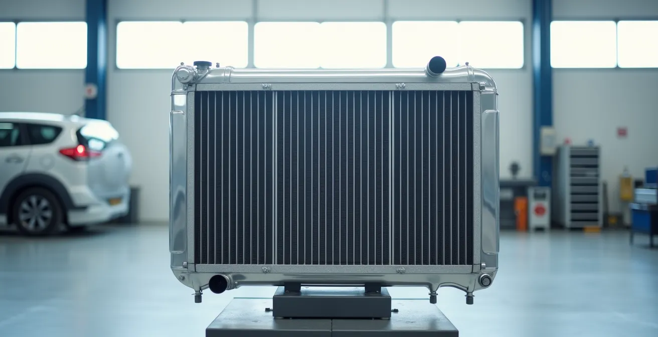 Wide angle view of industrial cooling system components in maintenance facility