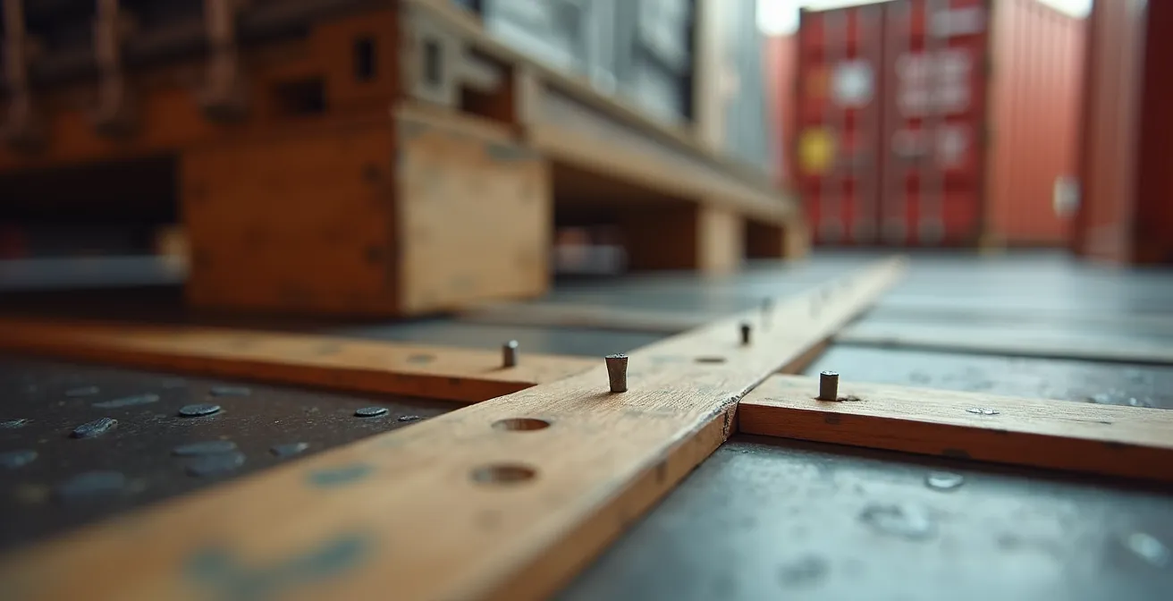 Macro view of proper blocking and bracing techniques inside an intermodal container