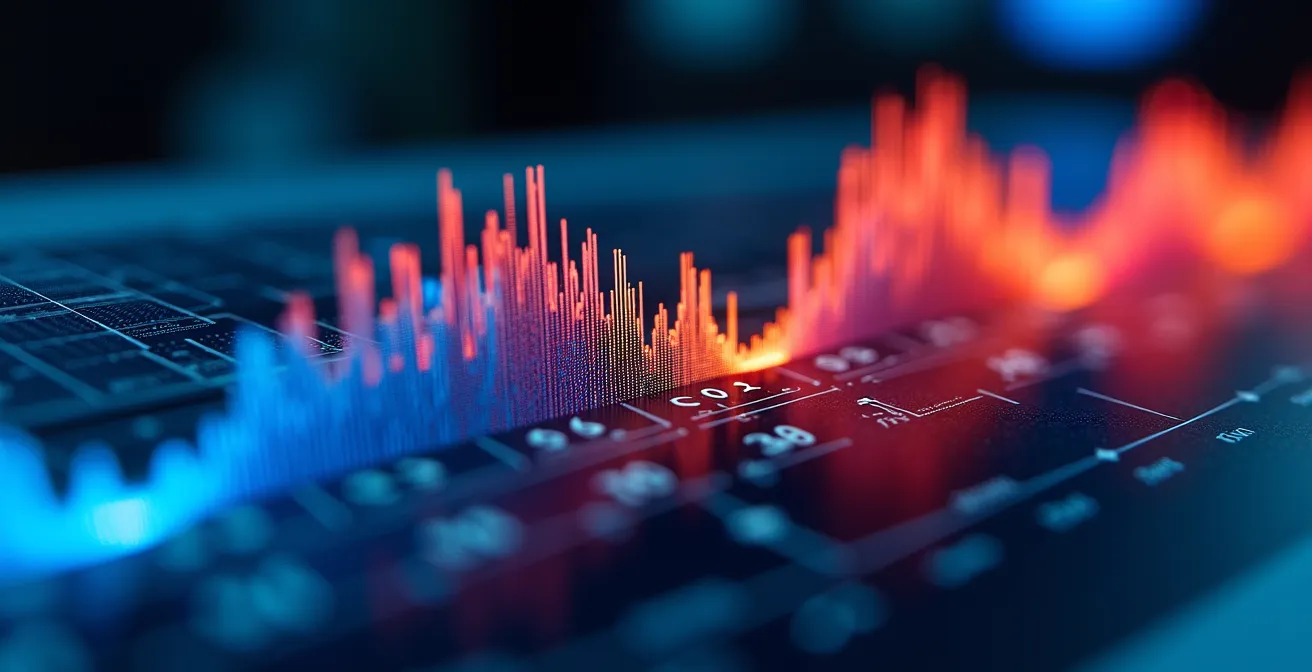 Close-up macro shot of sound wave patterns on analysis equipment