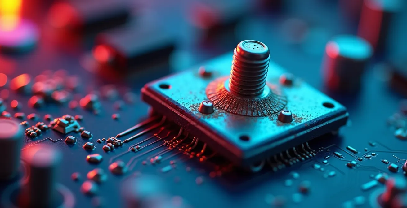 Macro view of sensor mounting showing effects of thermal expansion on calibration