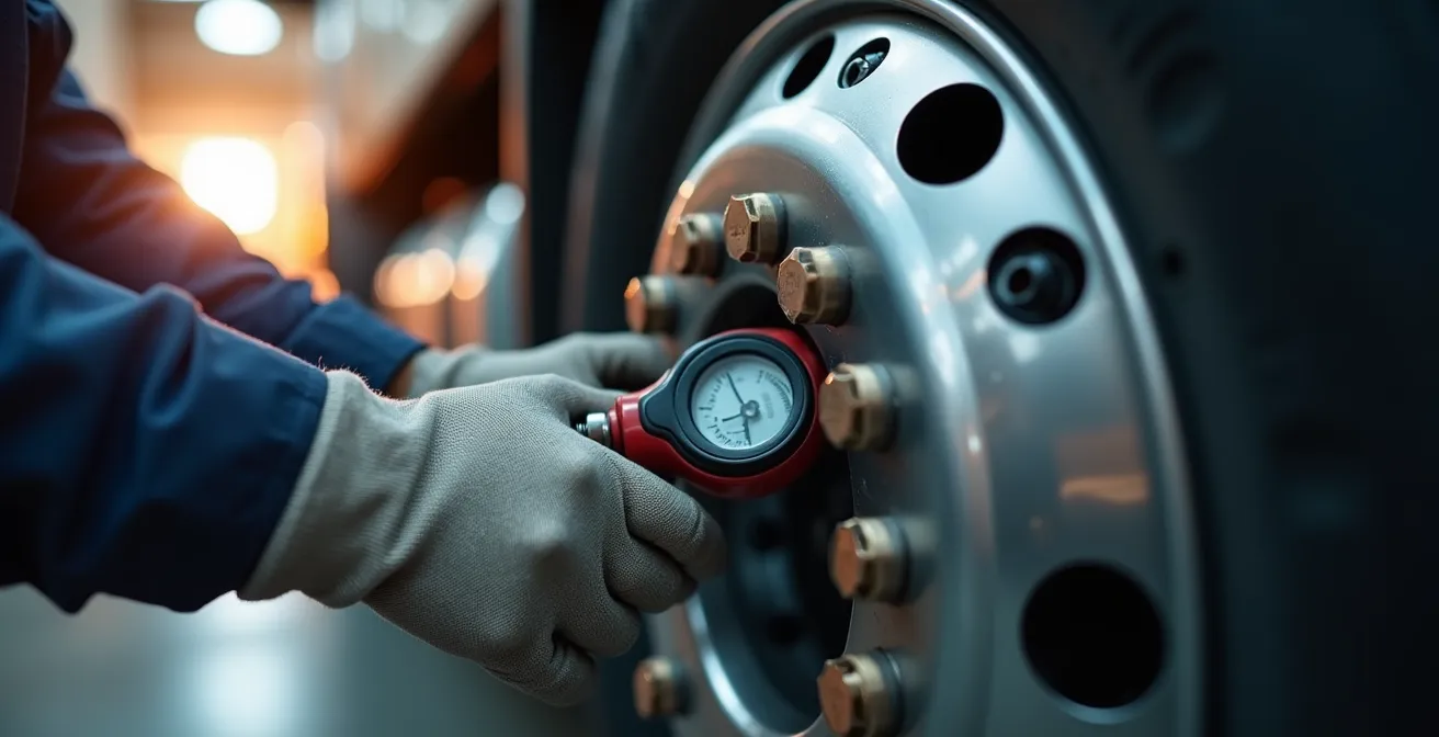 Truck wheel assembly showing TPMS sensor and tire pressure optimization